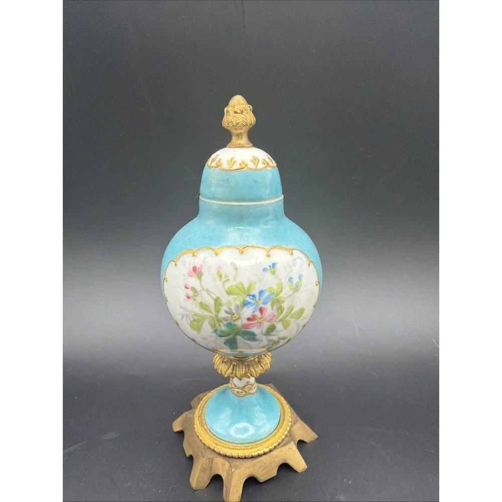 Antique Sevres Style Porcelain Vase Signed Luce Hand Painted Gilt Bronze 6